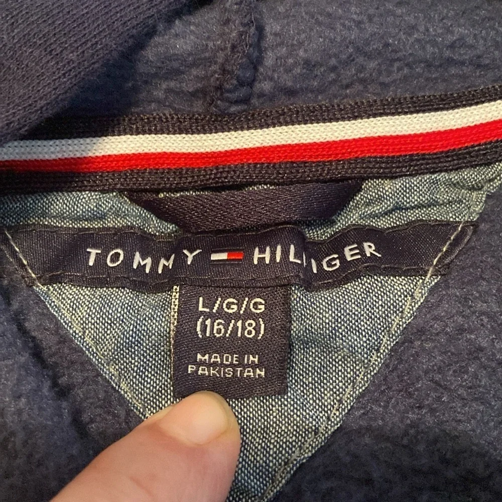 Tommy Hilfiger Y2K Big Boys Adam Pullover Hoodie Pockets Navy Blue L 16/18